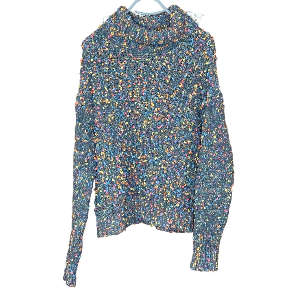 Mystree Turtleneck Sweater Womens L Grey Multicolor Excellent Confetti Popcorn